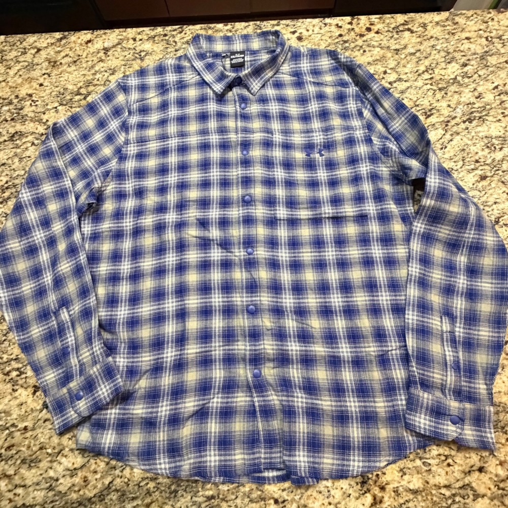 NEW Under Armour Mens Tradesman Flex Flannel Blue Plaid Snap Front Shirt XXL ws